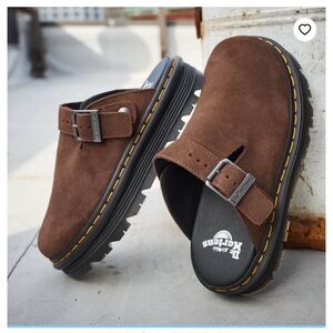 Dr. Martens Brown Suede Buckle Clogs